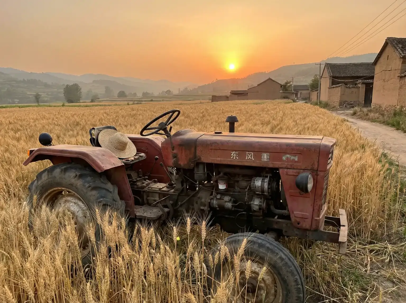 夕阳下的老式拖拉机停在麦田边 - 2019年天堂在线 田间记忆